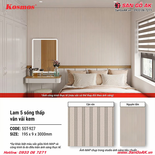 Tấm ốp lam 5 sóng thấp Kosmos 5ST-927 vân vải kem